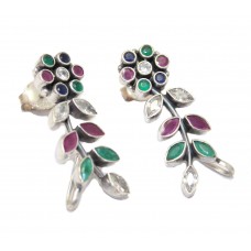 Dangle women's earrings 925 sterling silver Multi Color onyx & Zircon stones B31